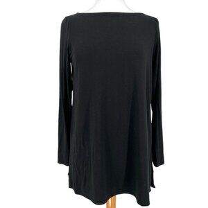 EILEEN FISHER Black Jersey Stretch Long Sleeve Round Neck Tunic Top Size M